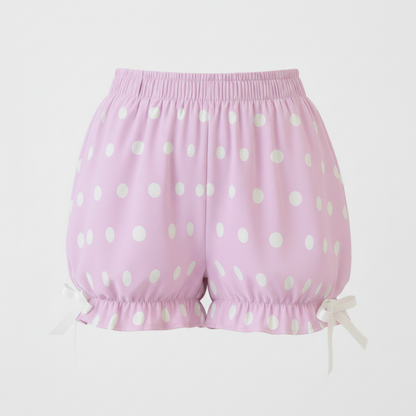 Kawaii Jfashion Japanese street fashion fairy kei yume kawaii Harajuku Cute Polka Dots Bloomer Shorts (Fairy Kei Pastel Pink) dreamy pastel cutecore jojifuku heisei retro lightweight breathable Bows Bubblegum pink candy barbie in style 