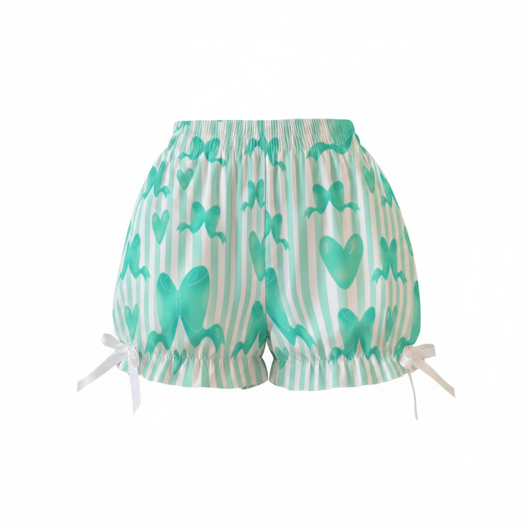 Kawaii Jfashion Japanese street fashion fairy kei yume kawaii dreamy pastel coquette aesthetic Harajuku  cutecore jojifuku heisei retro Dreamy Ribbons Bloomer Shorts (Green) lightweight breathable Bows pastel green mint green pastel green clover 
