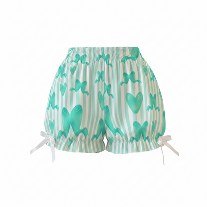 Kawaii Jfashion Japanese street fashion fairy kei yume kawaii dreamy pastel coquette aesthetic Harajuku  cutecore jojifuku heisei retro Dreamy Ribbons Bloomer Shorts (Green) lightweight breathable Bows pastel green mint green pastel green clover 