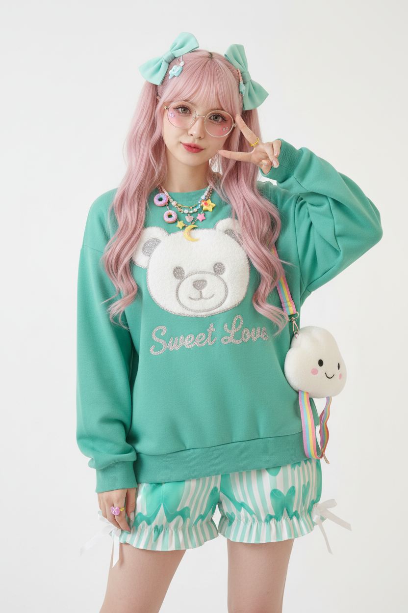 Kawaii Jfashion Japanese street fashion fairy kei yume kawaii dreamy pastel coquette aesthetic Harajuku  cutecore jojifuku heisei retro Dreamy Ribbons Bloomer Shorts (Green) lightweight breathable Bows pastel green mint green pastel green clover 
