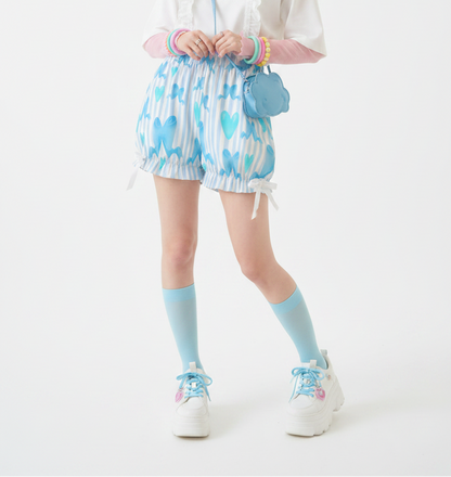 Kawaii Jfashion Japanese street fashion fairy kei yume kawaii dreamy pastel coquette aesthetic cutecore jojifuku heisei retro Dreamy Ribbons Bloomer Shorts (Blue) lightweight breathable Bows pastel blue aqua 