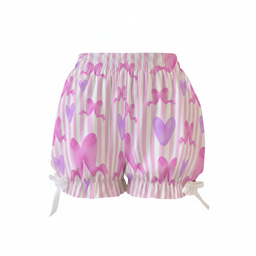 Kawaii Jfashion Japanese street fashion fairy kei yume kawaii dreamy pastel coquette aesthetic cutecore jojifuku heisei retro Dreamy Ribbons Bloomer Shorts (Pink) lightweight breathable Bows pastel pink barbie lovecore bubblegum 