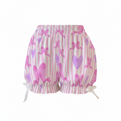 Kawaii Jfashion Japanese street fashion fairy kei yume kawaii dreamy pastel coquette aesthetic cutecore jojifuku heisei retro Dreamy Ribbons Bloomer Shorts (Pink) lightweight breathable Bows pastel pink barbie lovecore bubblegum 