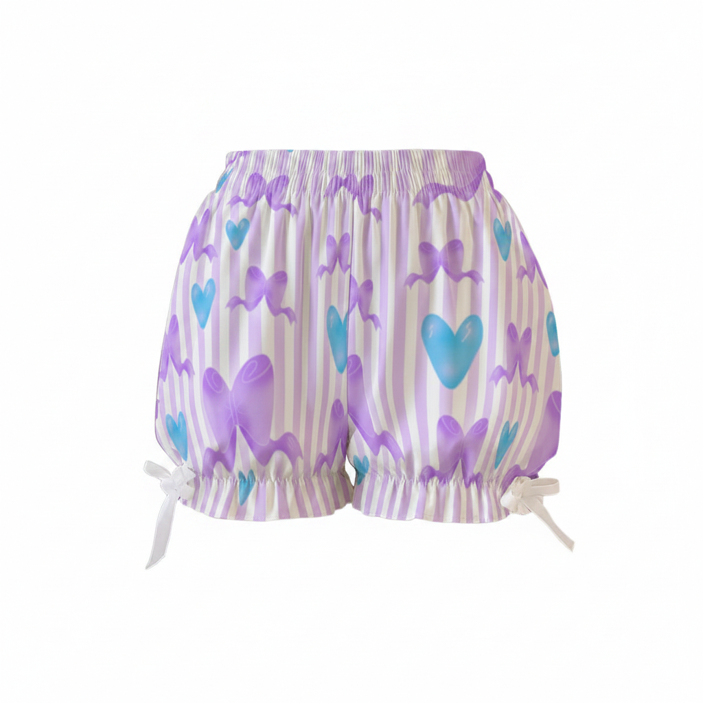 Kawaii Jfashion Japanese street fashion fairy kei yume kawaii dreamy pastel cutecore jojifuku heisei retro Dreamy Ribbons Bloomer Shorts (Purple) lightweight breathable Bows lavender lilac violet 