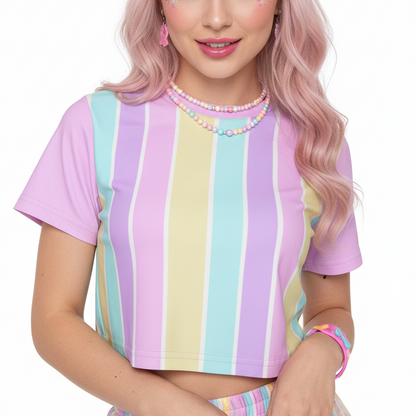 Kawaii fairy kei yume kawaii jfashion harajuku jfashion Pastel Stripes Pink Crop Top T-Shirt cutecore