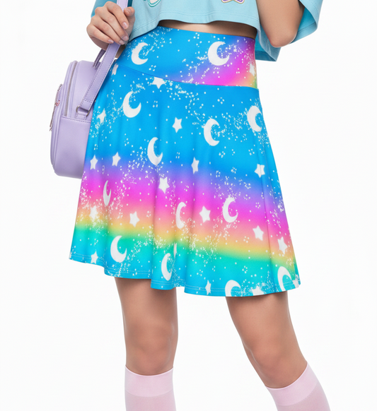 Kawaii fashion Decora kei kidcore cutecore Jfashion Harajuku fashion style Japanese street fashion colorful Magical Fairy Time (Rainbow Sunny Day) High Waist Skater Skirt dopamine dressing 