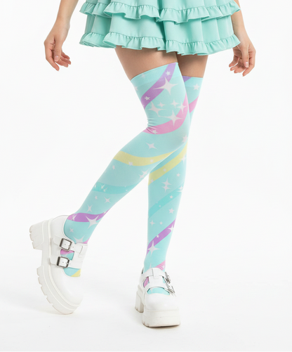 Kawaii fashion Fairy kei yume kawaii jojifuku jfashion cutecore harajuku jfashion Japanese street fashion cute pantyhose Sparkle Stars Over Knee Stocking Socks (Blue) pastel colors sparkles mahou kei magical girl