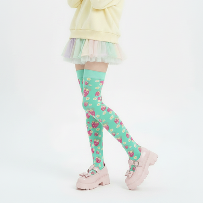 Kawaii fashion Fairy kei yume kawaii jojifuku jfashion cutecore harajuku jfashion cute pantyhose Strawberry Cutie Over Knee Stocking Socks (Fruity Berry Mint) pastel green 