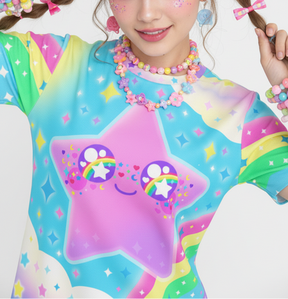 Kawaii fashion Harajuku Jfashion Decora kei Cutecore jojifulu KIdcore Kandi kid Rainbow Decora Star T-Shirt Japanese street fashion 