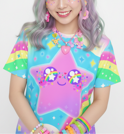 Kawaii fashion Harajuku Jfashion Decora kei Cutecore jojifulu KIdcore Kandi kid Rainbow Decora Star T-Shirt Japanese street fashion 