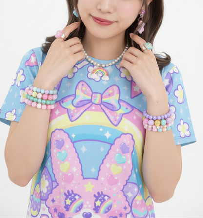 Kawaii fashion Harajuku Jfashion Japanese street fashion fairy kei yume kawaii  Cutecore Jojifuku Magical Rainbow Easter Bunny T-Shirt Pastel Rainbow so cute cartoon anime t-shirt tee rainbow eyes