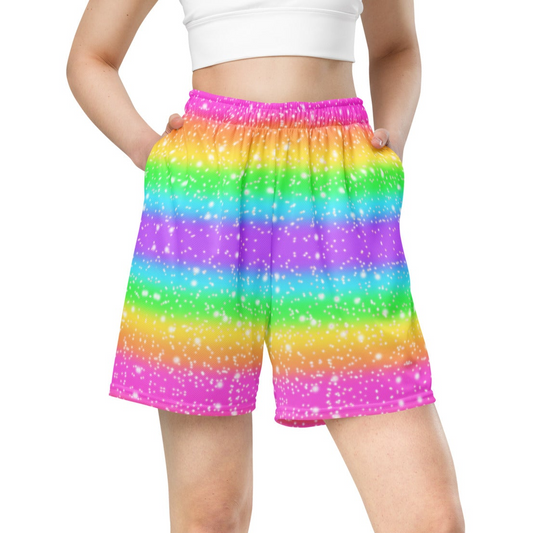 Kawaii fashion Harajuku fashion Japanese street fashion Jfashion Decora kei kidcore Rainbow Wonderland Unisex Athletic Sports Mesh Shorts sportswear colorful dopamine clothing 