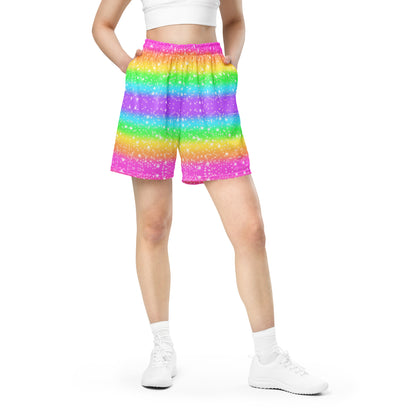 Kawaii fashion Harajuku fashion Japanese street fashion Jfashion Decora kei kidcore Rainbow Wonderland Unisex Athletic Sports Mesh Shorts sportswear colorful dopamine clothing 