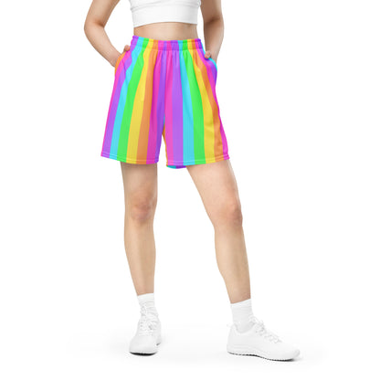 Kawaii fashion Harajuku fashion Japanese street fashion Jfashion Decora kei kidcore Rainbow Wonderland Unisex Athletic Sports Mesh Shorts sportswear colorful dopamine clothing color block stripes