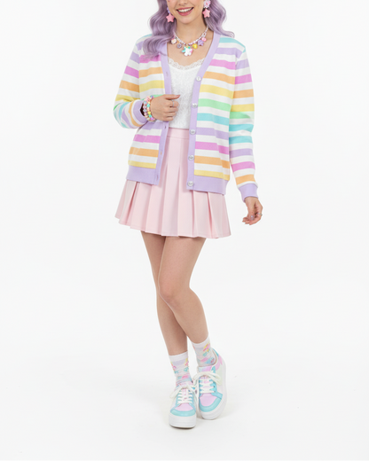 Kawaii fashion Harajuku fashion Jfashion Decora fashion kidcore fairy kei Cutecore Jojifuku Fruity Rainbow Ribbed Button Up Cardigan (Stripes)