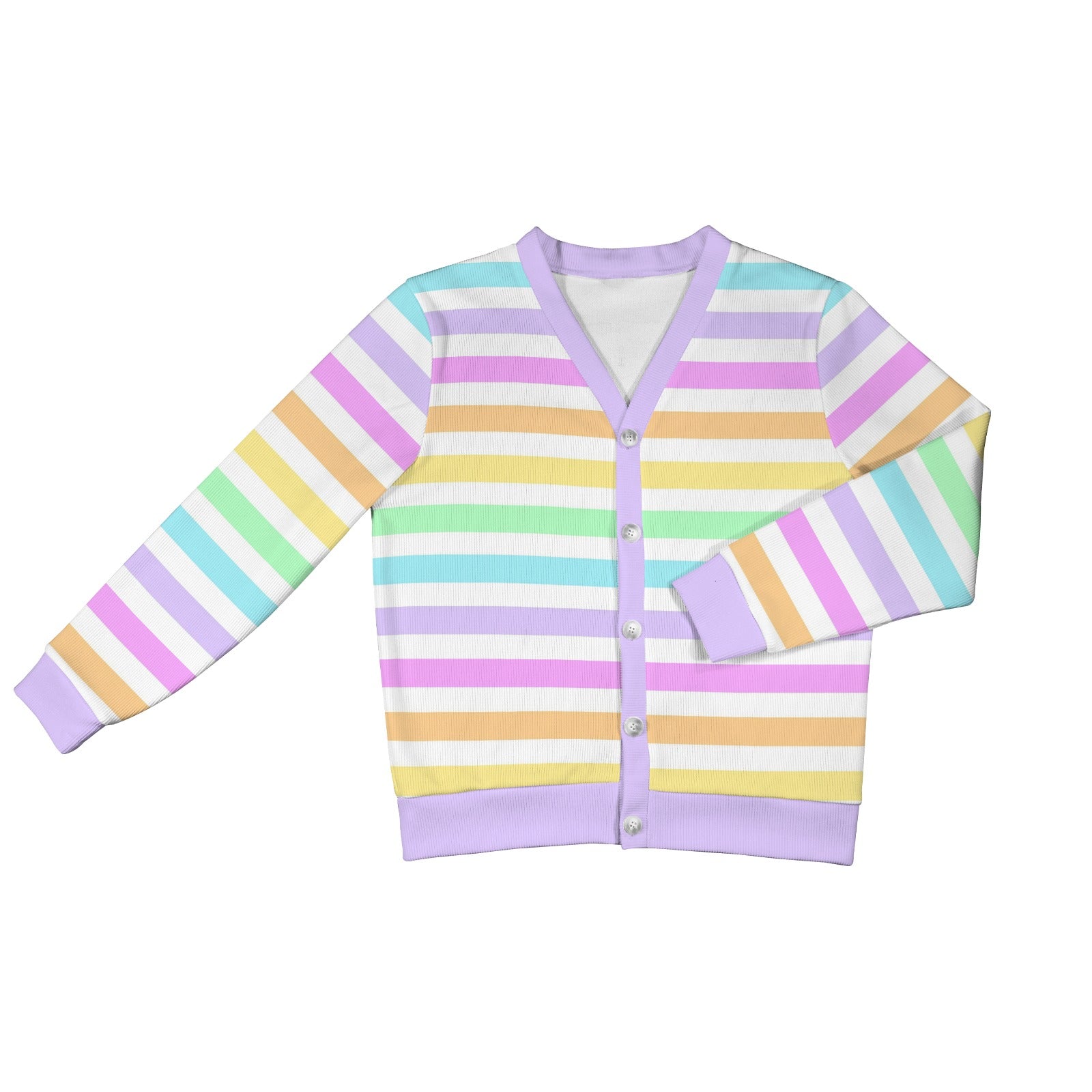 Kawaii fashion Harajuku fashion Jfashion Decora fashion kidcore fairy kei Cutecore Jojifuku Fruity Rainbow Ribbed Button Up Cardigan (Stripes)