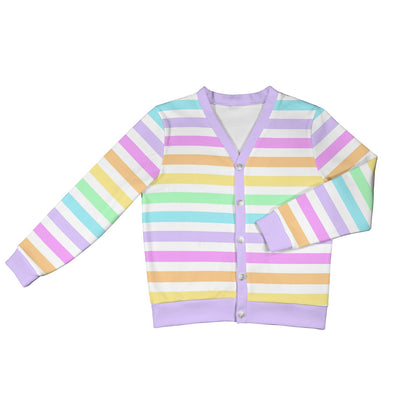 Kawaii fashion Harajuku fashion Jfashion Decora fashion kidcore fairy kei Cutecore Jojifuku Fruity Rainbow Ribbed Button Up Cardigan (Stripes)
