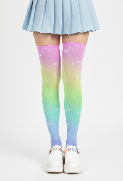 Kawaii fashion Harajuku fashion Jfashion Decora kei kidcore Wishful Rainbow Over Knee Stocking Socks gradient rainbow ombre colors dopamine