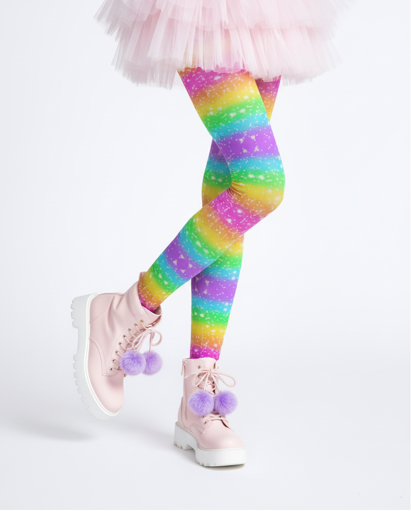 Kawaii fashion Harajuku fashion Jfashion Japanese street fashion Decora kei kidcore clowncore dopamine Footed Stockings Pantyhose Rainbow Wonderland Stretchy Tights