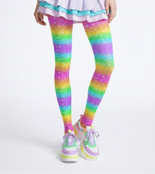 Kawaii fashion Harajuku fashion Jfashion Japanese street fashion Decora kei kidcore clowncore dopamine Footed Stockings Pantyhose Rainbow Wonderland Stretchy Tights