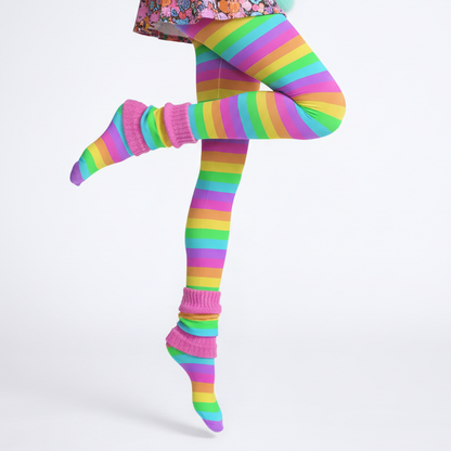 Kawaii fashion Harajuku fashion Jfashion Japanese street fashion Decora kei kidcore clowncore dopamine Footed Stockings Pantyhose Rainbow Wonderland Stretchy Tights (Color Block Stripes) Neon vivid bold