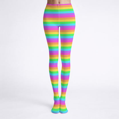 Kawaii fashion Harajuku fashion Jfashion Japanese street fashion Decora kei kidcore clowncore dopamine Footed Stockings Pantyhose Rainbow Wonderland Stretchy Tights (Color Block Stripes) Neon vivid bold