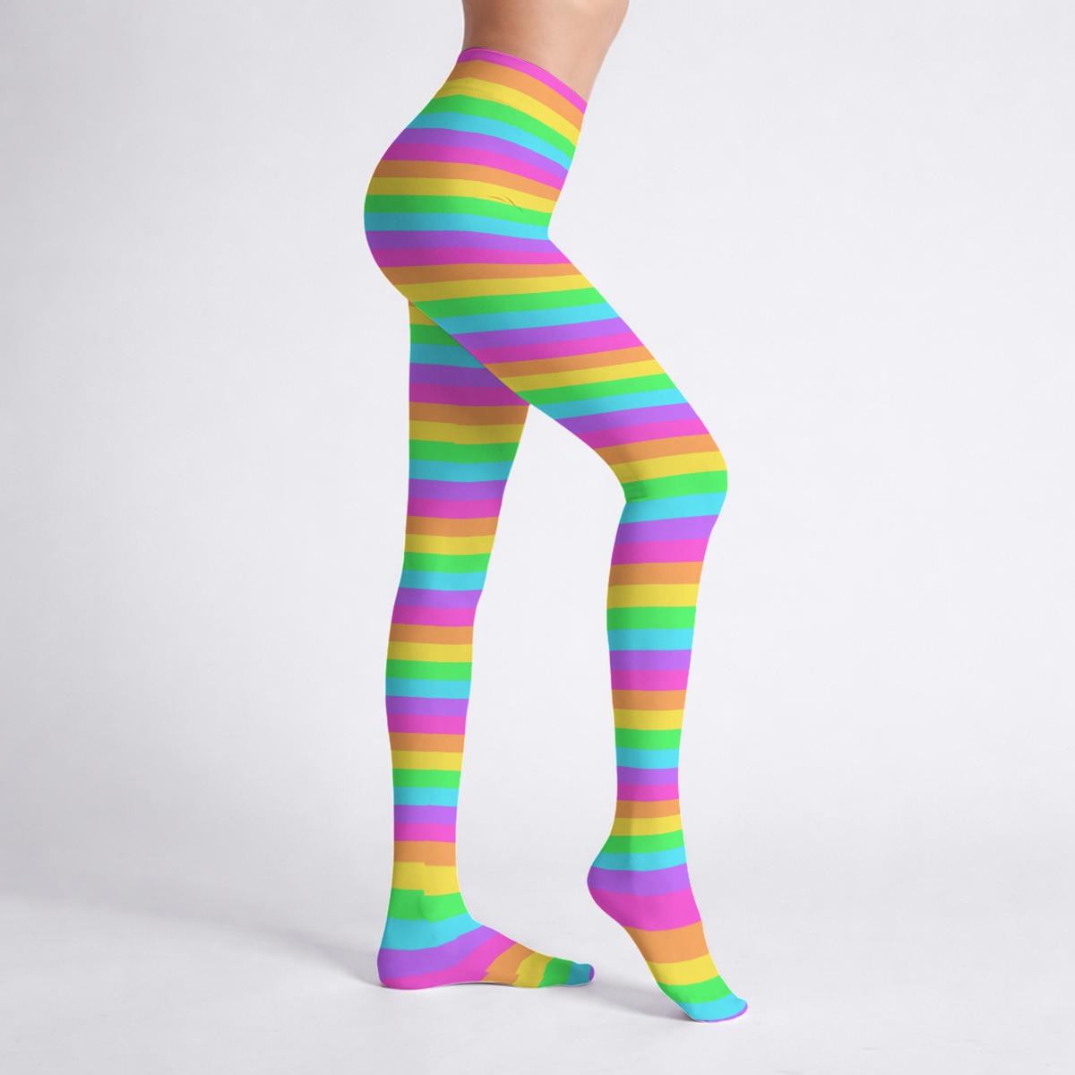 Kawaii fashion Harajuku fashion Jfashion Japanese street fashion Decora kei kidcore clowncore dopamine Footed Stockings Pantyhose Rainbow Wonderland Stretchy Tights (Color Block Stripes) Neon vivid bold