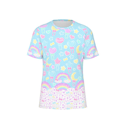 Kawaii fashion Harajuku fashion Jfashion Japanese street fashion fairy kei yume kawaii cutecore jojifuku Pastel Party Unisex Cotton T-Shirt (Blue)
