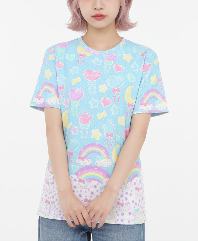 Kawaii fashion Harajuku fashion Jfashion Japanese street fashion fairy kei yume kawaii cutecore jojifuku Pastel Party Unisex Cotton T-Shirt (Blue)