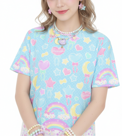 Kawaii fashion Harajuku fashion Jfashion Japanese street fashion fairy kei yume kawaii cutecore jojifuku Pastel Party Unisex Cotton T-Shirt (Blue)