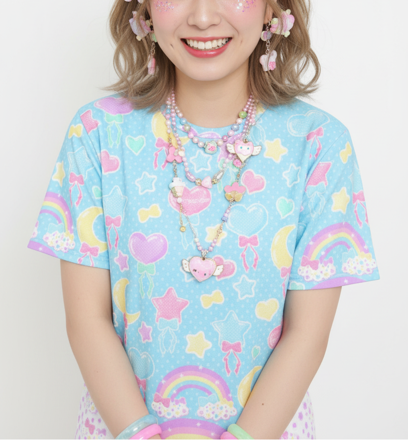 Kawaii fashion Harajuku fashion Jfashion Japanese street fashion fairy kei yume kawaii cutecore jojifuku Pastel Party Unisex Cotton T-Shirt (Blue)
