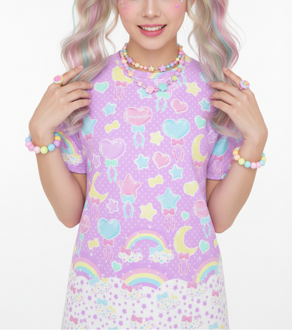 Kawaii fashion Harajuku fashion Jfashion Japanese street fashion fairy kei yume kawaii cutecore jojifuku Pastel Party Unisex Cotton T-Shirt (Lavender) lilac purple violet colorful 