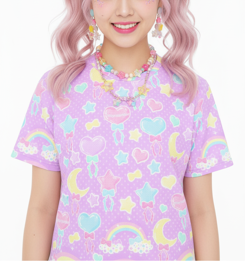 Kawaii fashion Harajuku fashion Jfashion Japanese street fashion fairy kei yume kawaii cutecore jojifuku Pastel Party Unisex Cotton T-Shirt (Lavender) lilac purple violet colorful 