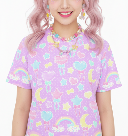 Kawaii fashion Harajuku fashion Jfashion Japanese street fashion fairy kei yume kawaii cutecore jojifuku Pastel Party Unisex Cotton T-Shirt (Lavender) lilac purple violet colorful 