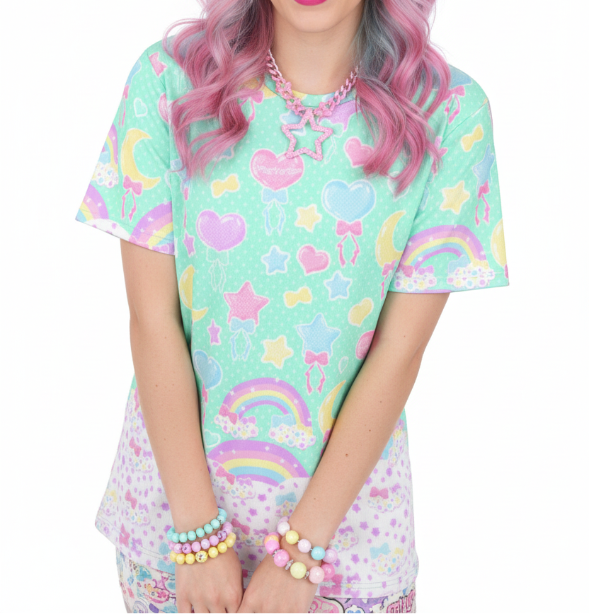 Kawaii fashion Harajuku fashion Jfashion Japanese street fashion fairy kei yume kawaii cutecore jojifuku Pastel Party Unisex Cotton T-Shirt (Mint)