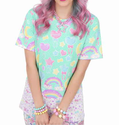 Kawaii fashion Harajuku fashion Jfashion Japanese street fashion fairy kei yume kawaii cutecore jojifuku Pastel Party Unisex Cotton T-Shirt (Mint)