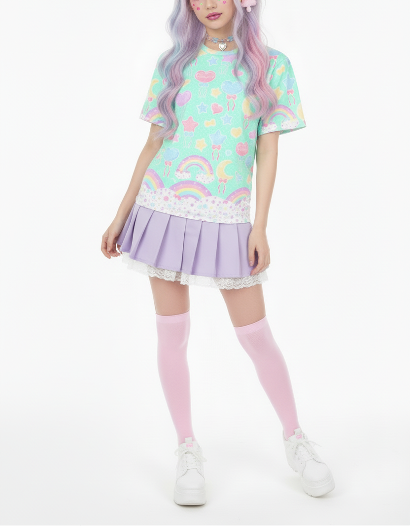 Kawaii fashion Harajuku fashion Jfashion Japanese street fashion fairy kei yume kawaii cutecore jojifuku Pastel Party Unisex Cotton T-Shirt (Mint)