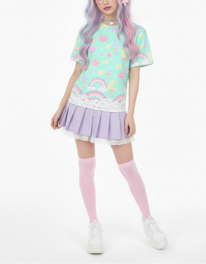 Kawaii fashion Harajuku fashion Jfashion Japanese street fashion fairy kei yume kawaii cutecore jojifuku Pastel Party Unisex Cotton T-Shirt (Mint)