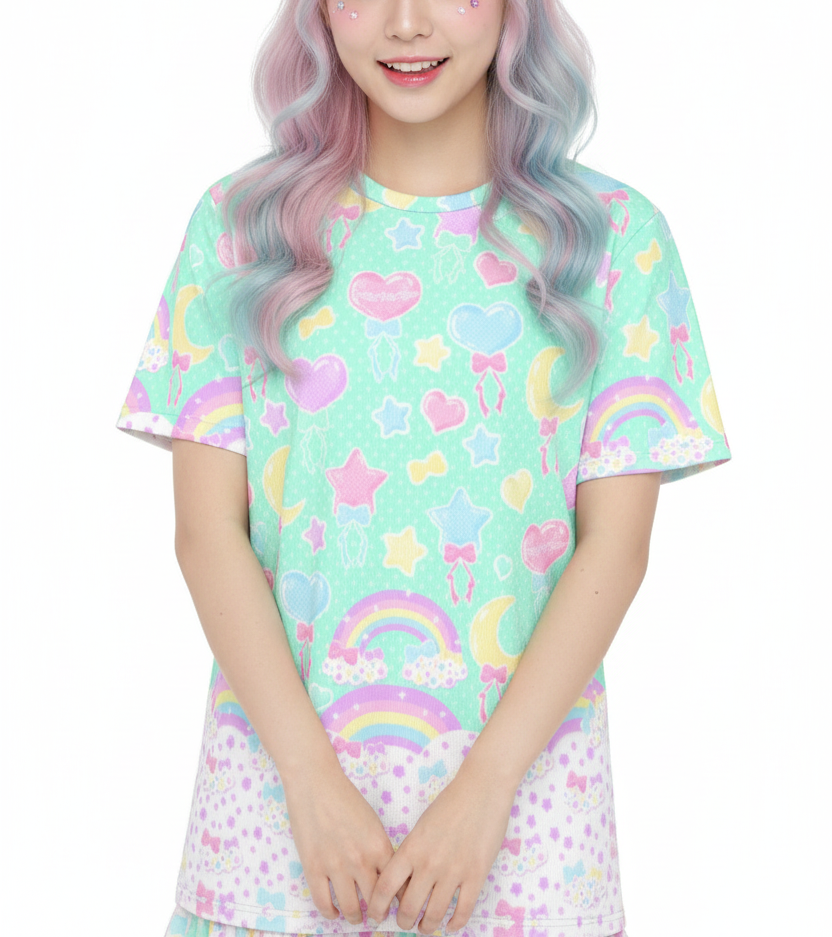 Kawaii fashion Harajuku fashion Jfashion Japanese street fashion fairy kei yume kawaii cutecore jojifuku Pastel Party Unisex Cotton T-Shirt (Mint)