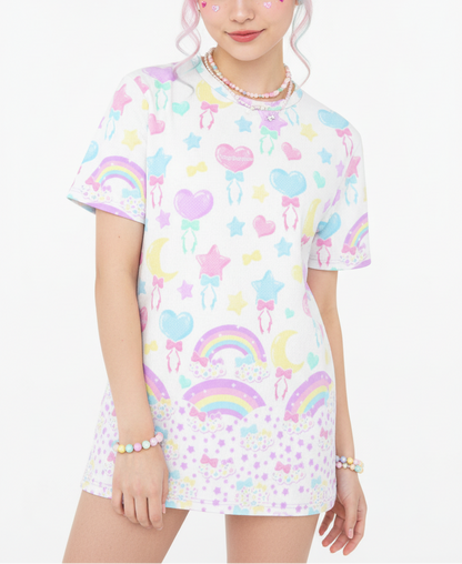 Kawaii fashion Harajuku fashion Jfashion Japanese street fashion fairy kei yume kawaii cutecore jojifuku Pastel Party Unisex Cotton T-Shirt (White)