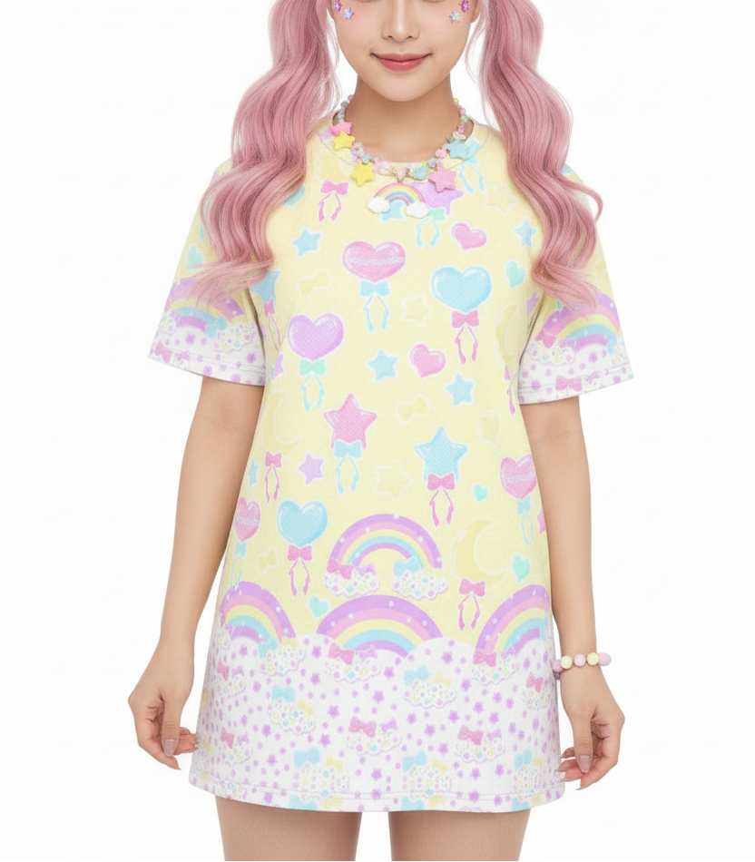 Kawaii fashion Harajuku fashion Jfashion Japanese street fashion fairy kei yume kawaii cutecore jojifuku Pastel Party Unisex Cotton T-Shirt (Yellow)