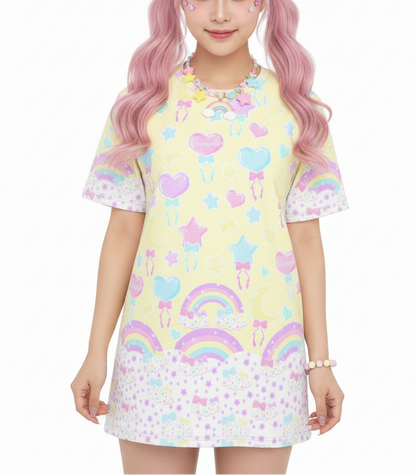 Kawaii fashion Harajuku fashion Jfashion Japanese street fashion fairy kei yume kawaii cutecore jojifuku Pastel Party Unisex Cotton T-Shirt (Yellow)