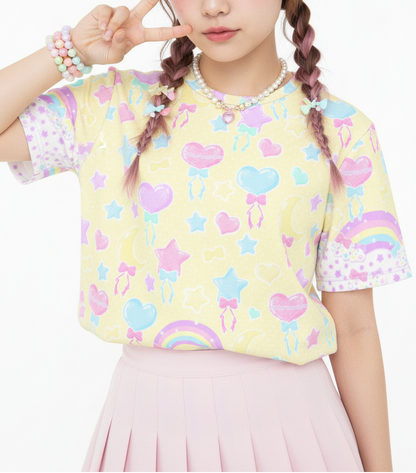 Kawaii fashion Harajuku fashion Jfashion Japanese street fashion fairy kei yume kawaii cutecore jojifuku Pastel Party Unisex Cotton T-Shirt (Yellow)