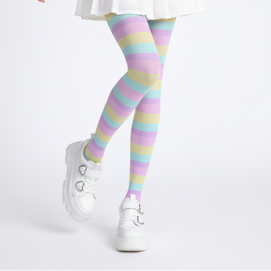 Kawaii fashion Harajuku fashion Jfashion Japanese street fashion fairy kei yume kawaii cutecore jojifuku Pastel Stripes Stretchy Tights (Color Block) Footed Stockings Pantyhose pastel rainbow