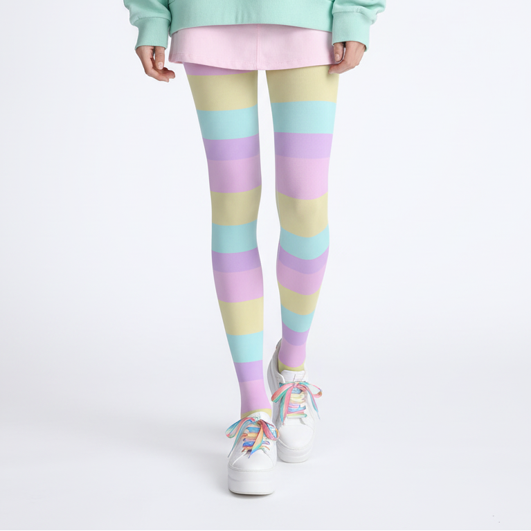 Kawaii fashion Harajuku fashion Jfashion Japanese street fashion fairy kei yume kawaii cutecore jojifuku Pastel Stripes Stretchy Tights (Color Block) Footed Stockings Pantyhose pastel rainbow