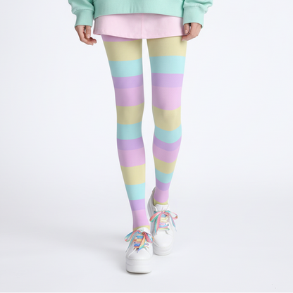 Kawaii fashion Harajuku fashion Jfashion Japanese street fashion fairy kei yume kawaii cutecore jojifuku Pastel Stripes Stretchy Tights (Color Block) Footed Stockings Pantyhose pastel rainbow