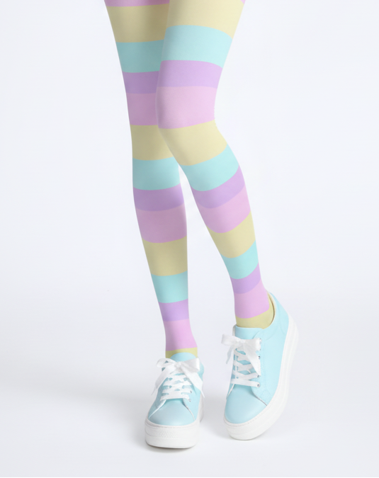 Kawaii fashion Harajuku fashion Jfashion Japanese street fashion fairy kei yume kawaii cutecore jojifuku Pastel Stripes Stretchy Tights (Color Block) Footed Stockings Pantyhose pastel rainbow