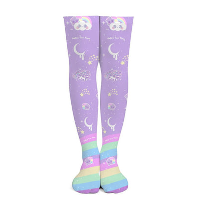 Kawaii fashion Harajuku fashion Jfashion Japanese street fashion fairy kei yume kawaii cutecore jojifuku Rainbow Stardust Unicorn Over Knee Stocking Socks purple lilac lavender moons shooting stars sparkle