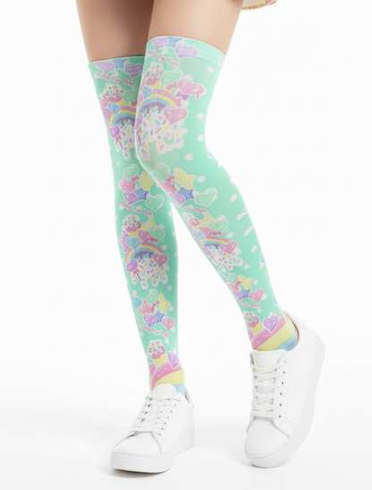 Kawaii fashion Harajuku fashion Jfashion Japanese street fashion fairy kei yume kawaii cutecore jojifuku Rainbow Sweets Over Knee Stocking Socks (Mint) pastel green