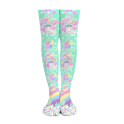 Kawaii fashion Harajuku fashion Jfashion Japanese street fashion fairy kei yume kawaii cutecore jojifuku Rainbow Sweets Over Knee Stocking Socks (Mint) pastel green
